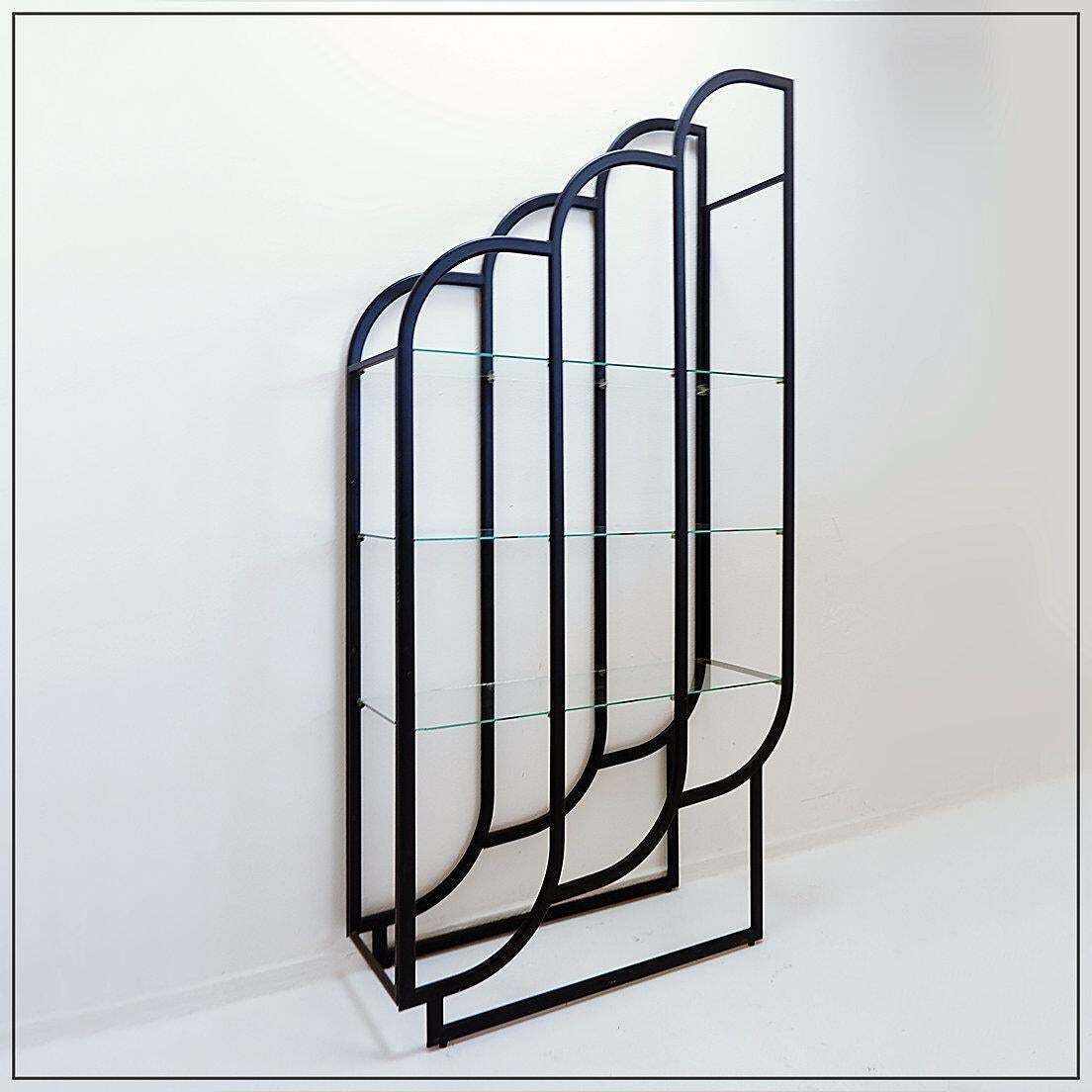 photo vintage Modern Black Bookcase By Clautra, Metal & Glass, 183cm Tall