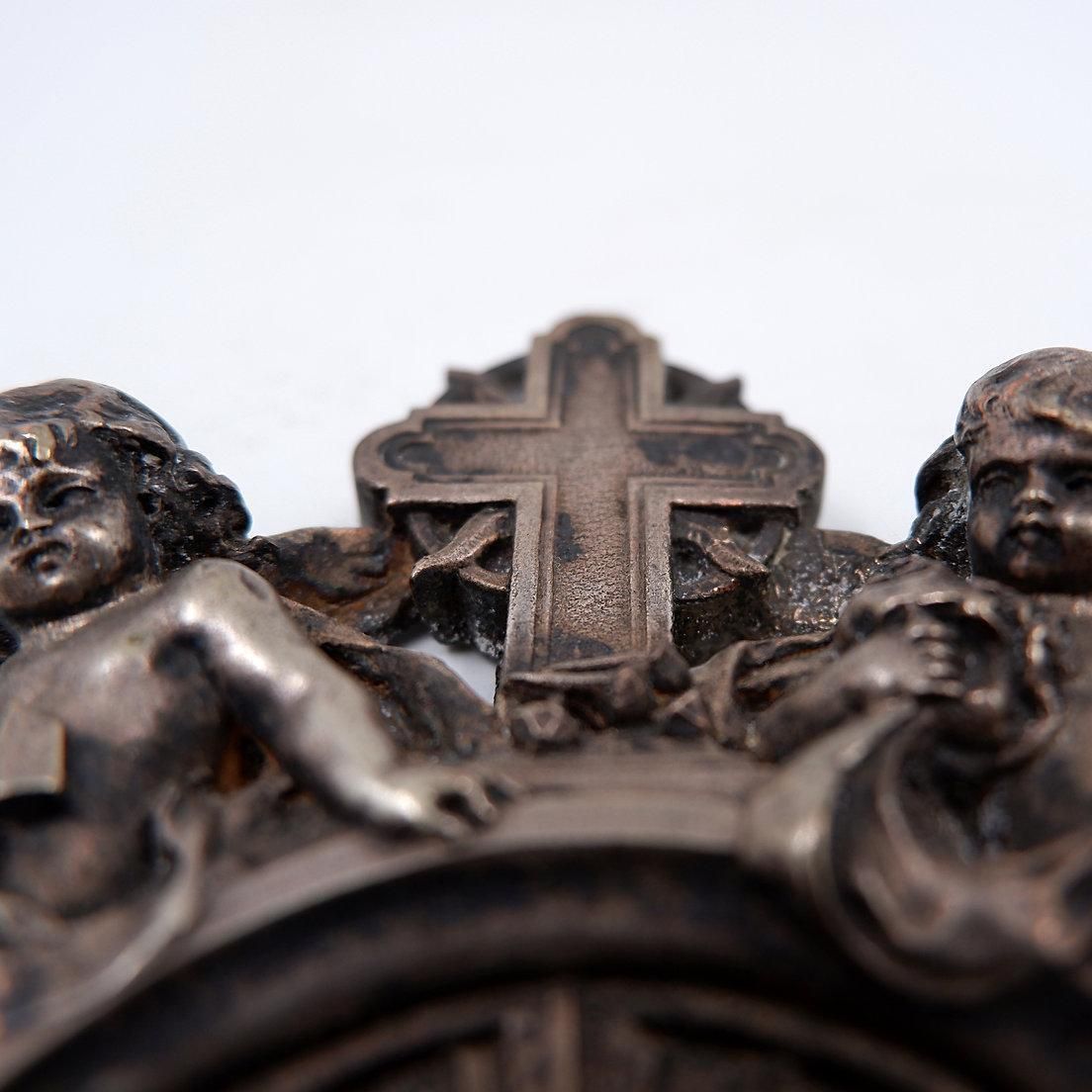 photo for sale Holy Water Font Depicting "The Baptism Of Christ" In Silver Plated Copper   19th