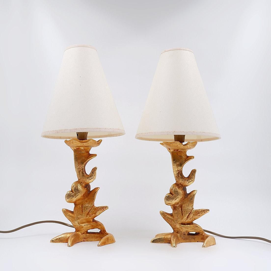 Lighting Set Of 2 Sculptural Table Lamps With Plant Motif   G.Mathias, France, 1980s photo