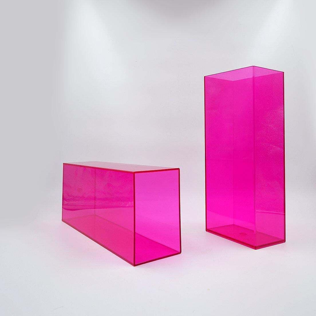 Modern Large Pink Acrylic Vases, Pair For 21st Century Home Decor photo 337.0