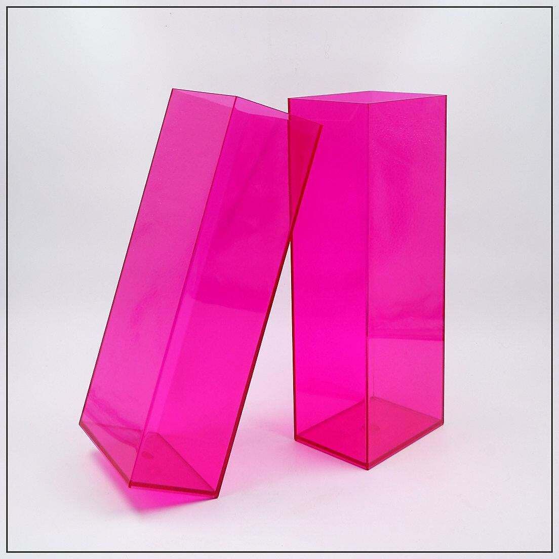 Modern Large Pink Acrylic Vases, Pair For 21st Century Home Decor photo vintage