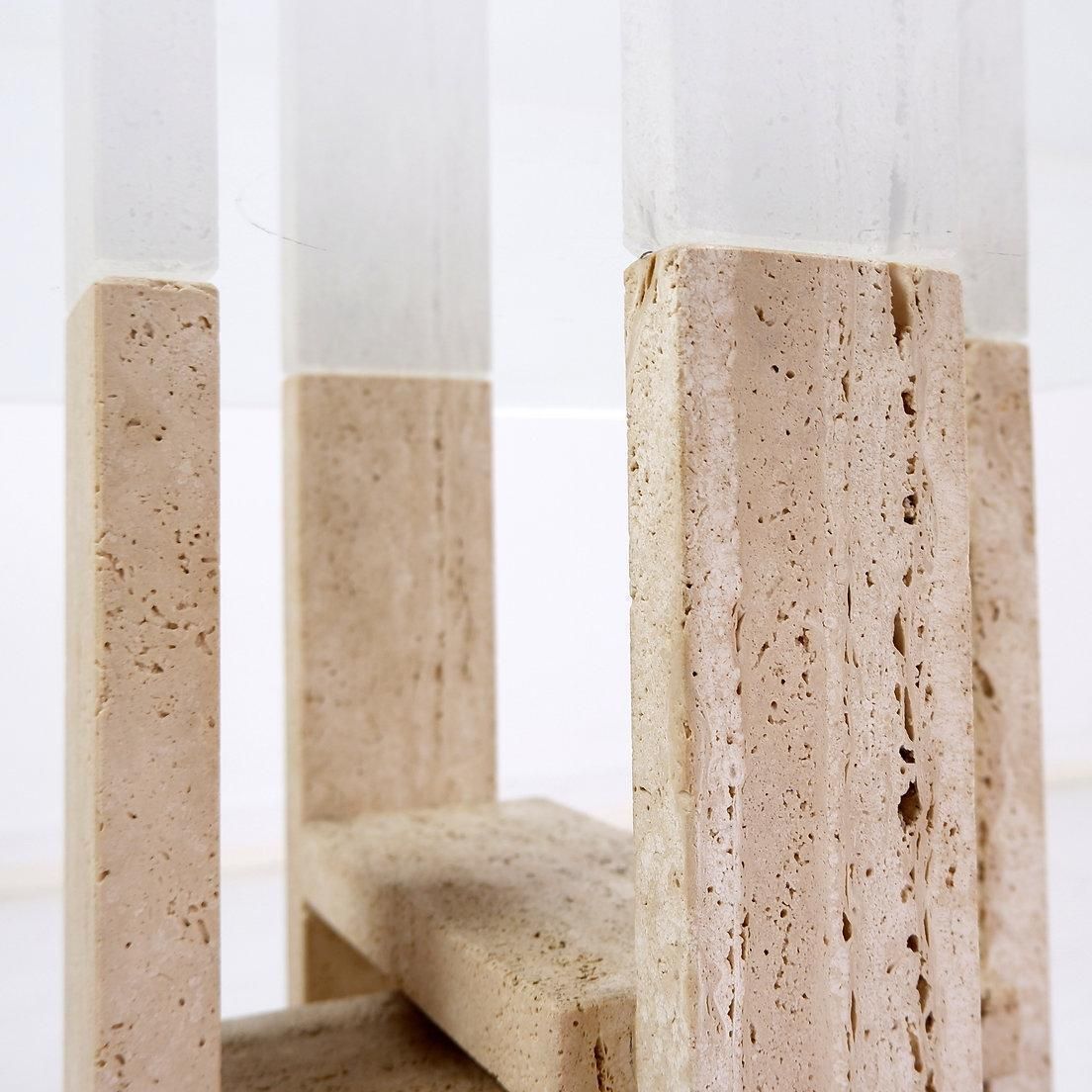 Glass And Travertine Square Coffee Table By Willy Ballez, 1970s (60x60cm) photo Furniture