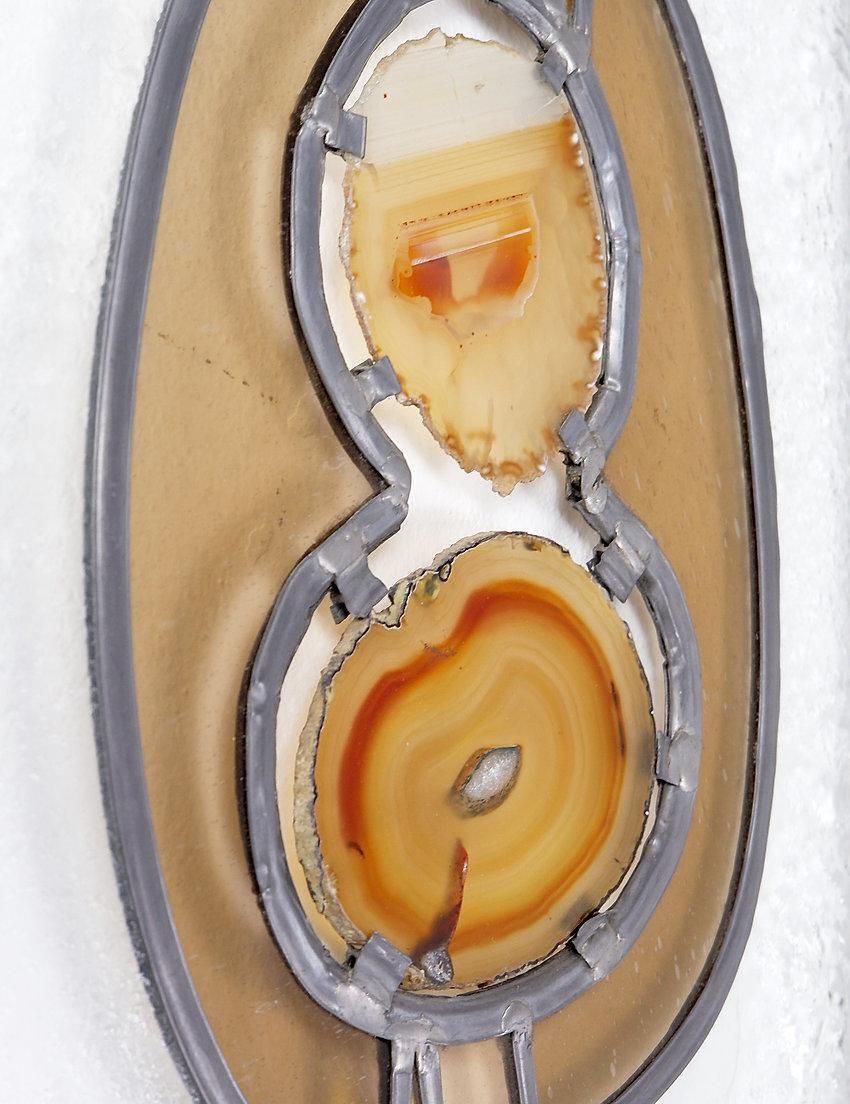Pair Of Stained Glass Panels With Agate Slices   Circa 1980 photo buy