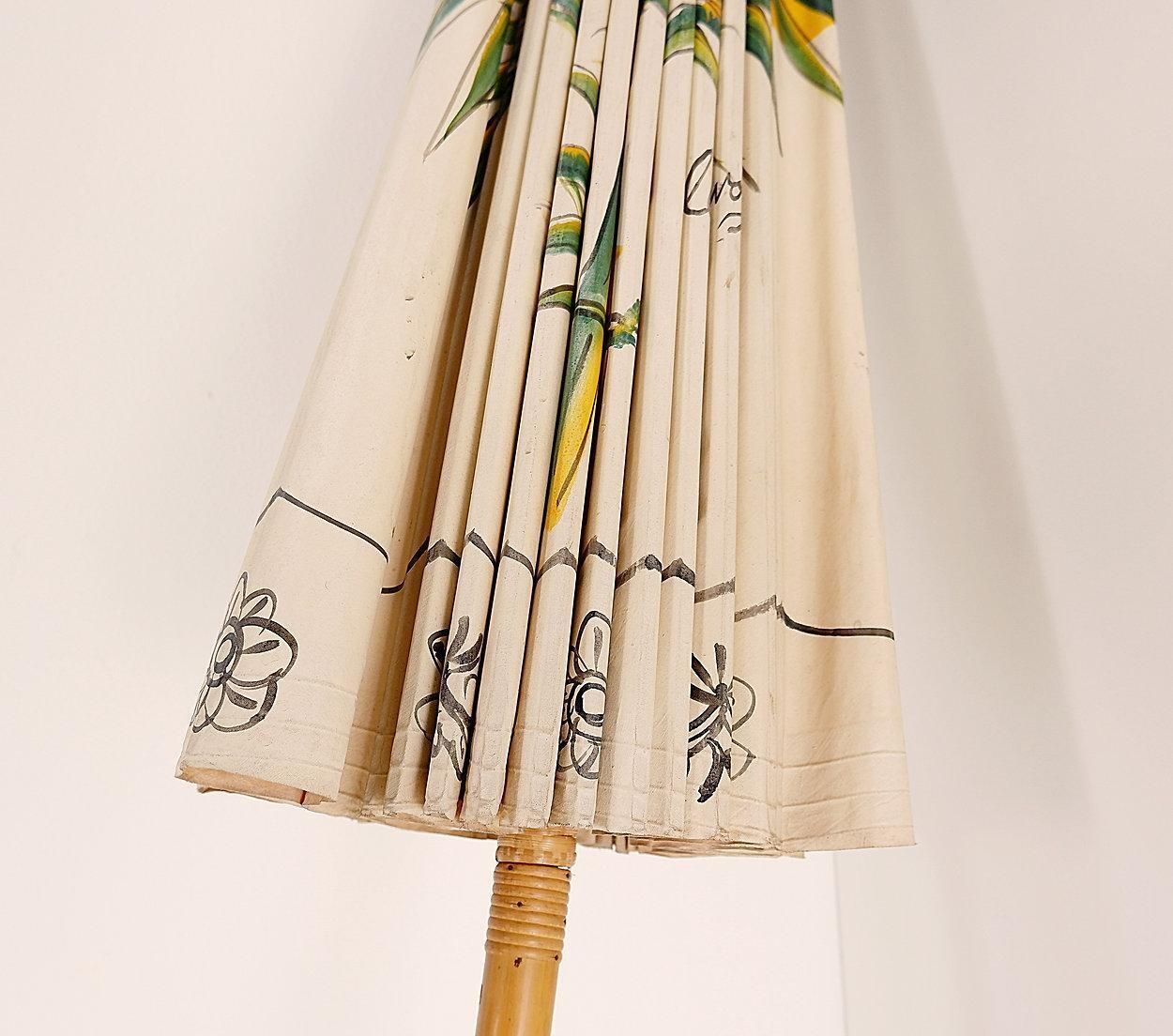Large Handpainted Asian Parasol On Rice Paper   Chinese Cranes And Bambo ø 215cm photo Art