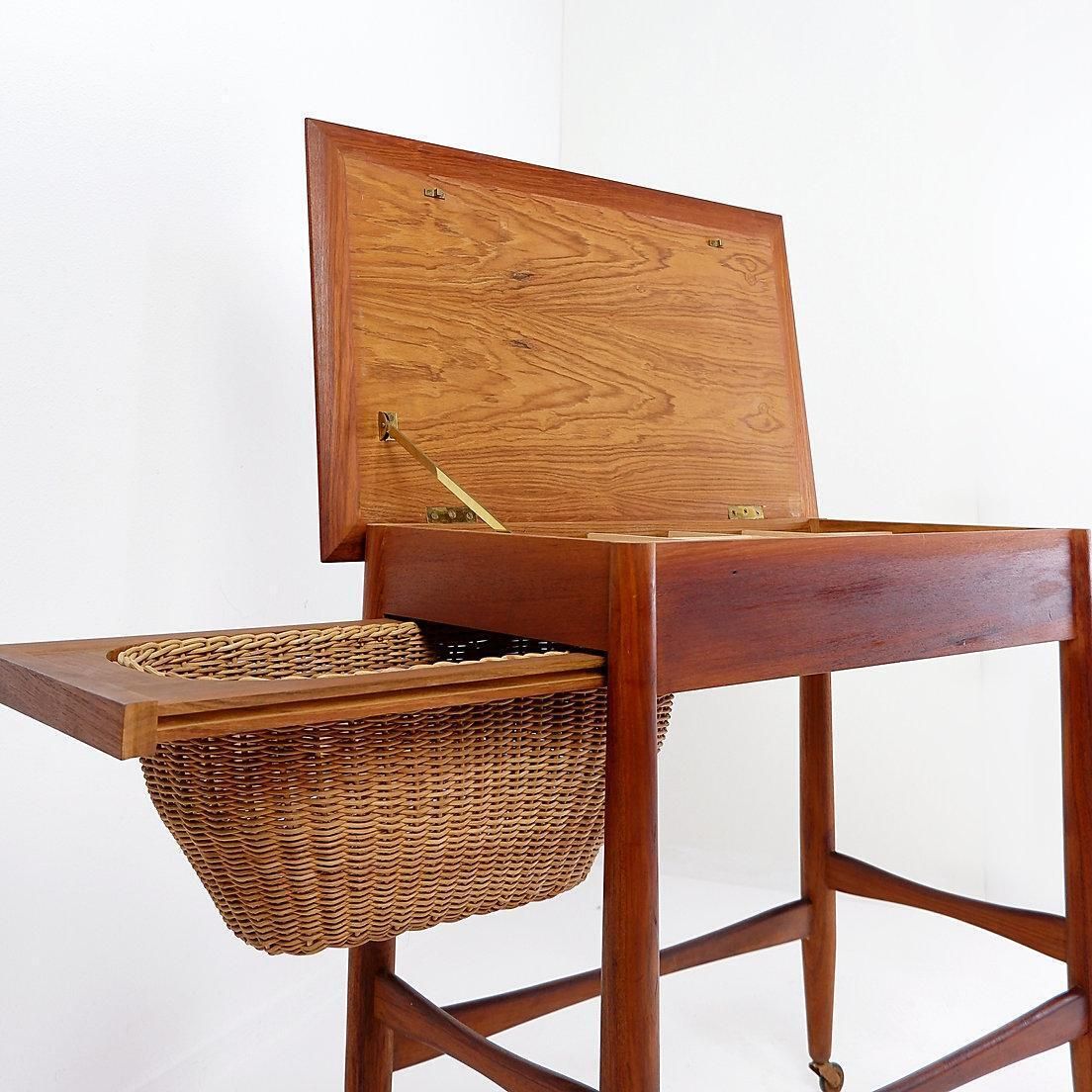 1117.0 Mid Century Modern Scandinavian Teak Sewing Basket End Table   Johannes Andersen photo