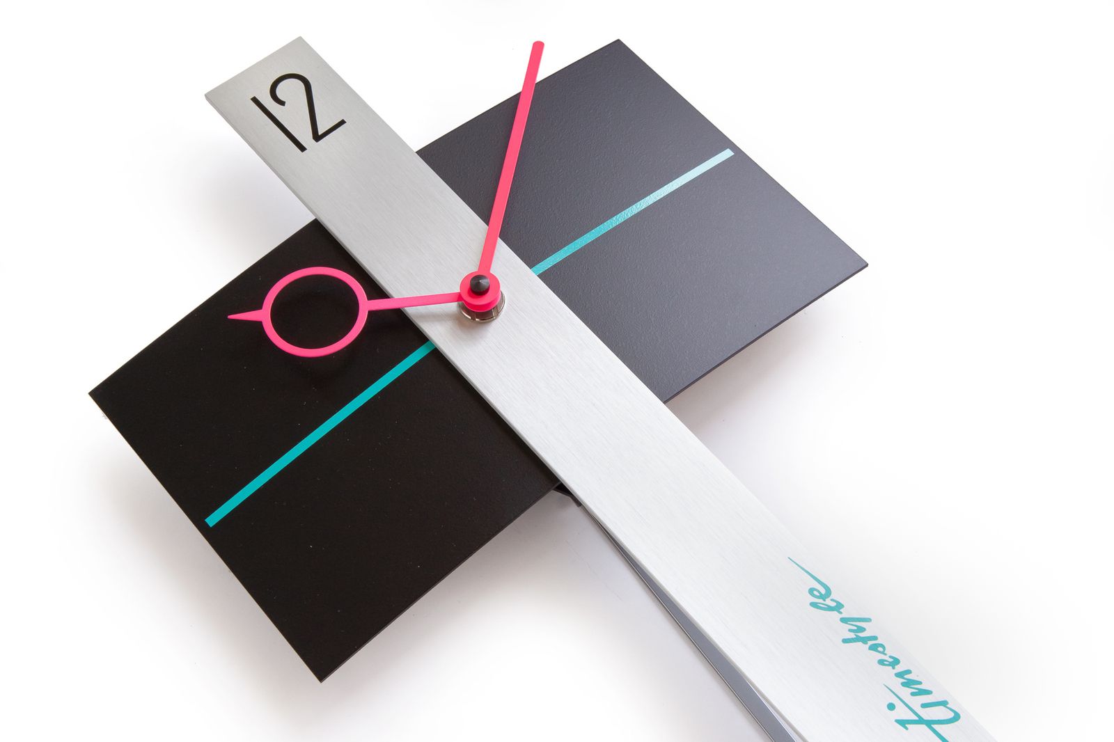 Nos 80s Postmodern Neon Pendulum Wall Clock Memphis Sottsass Era Panton Pop Turquoise Pink Mobile photo Home Decor