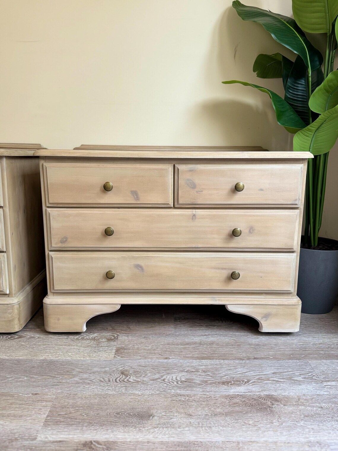 Pair Of Vintage Pine Lime Washed Chest Of Drawers With Round Handles Large Bedside Tables photo Furniture