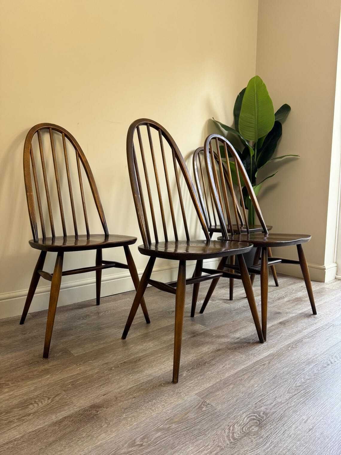 Set Of Four Ercol Windsor Quaker Dining Chairs Golden Dawn Finish Stick Back Solid Wood Chairs photo furniture