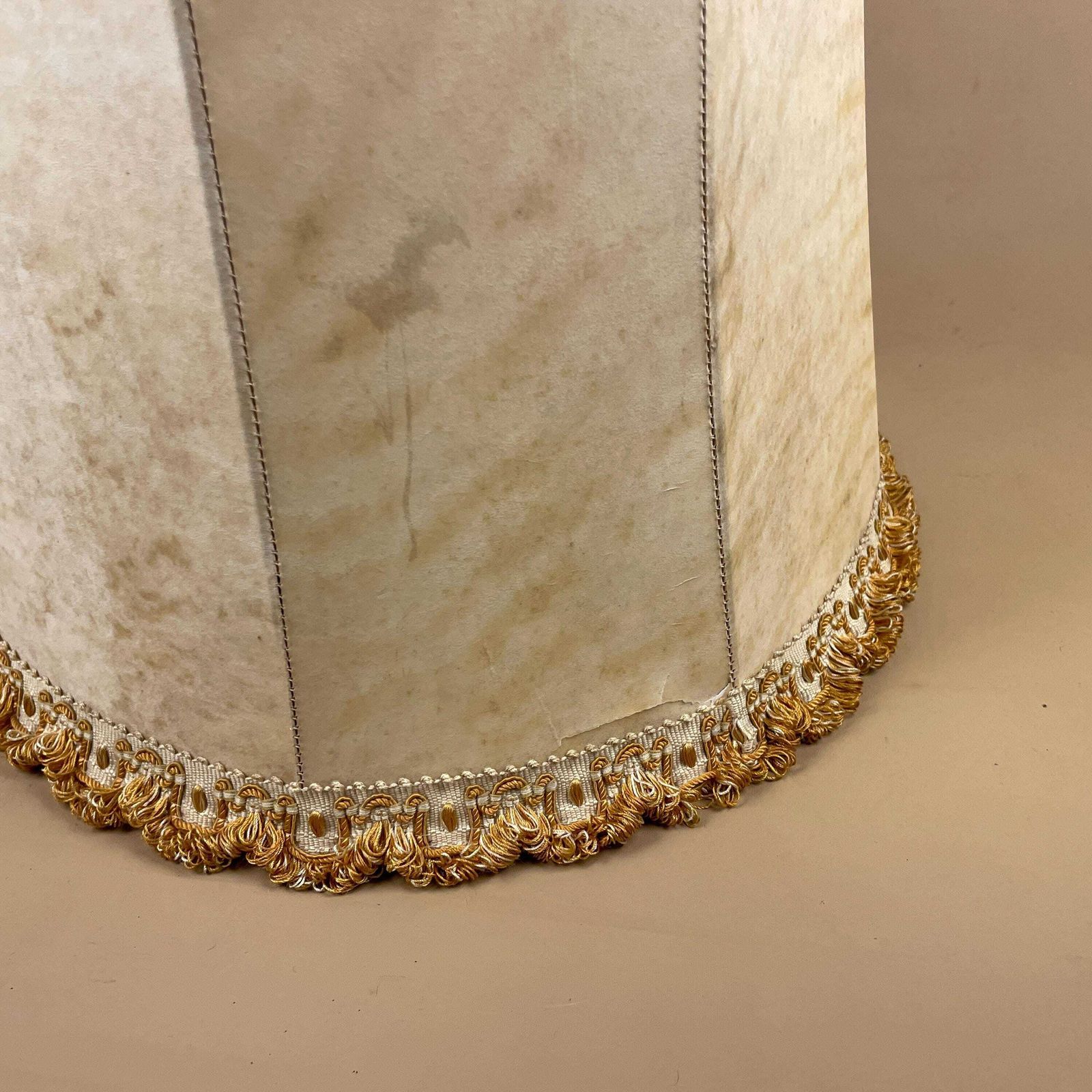 photo furniture Vintage Empire Lampshade Parchment Fringe Trim Cream Traditional Light Classic Downton Abbey Style Neutral