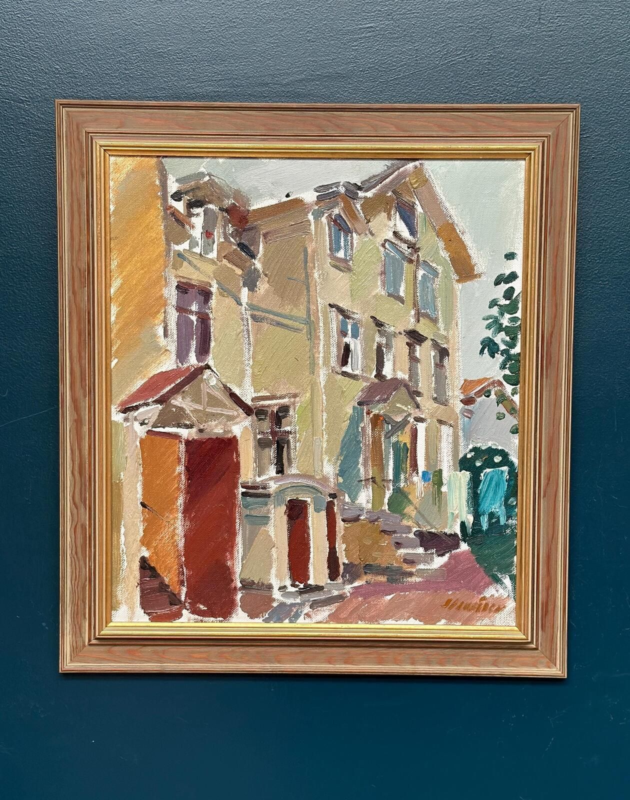photo buy Original Swedish Oil On Canvas – “Södra Kyrkogatan 50” By Gösta Stawåsen,  1970 – Vintage & Framed – 69.5 × 62.5 Cm (Approx. 27.4" × 24.6")