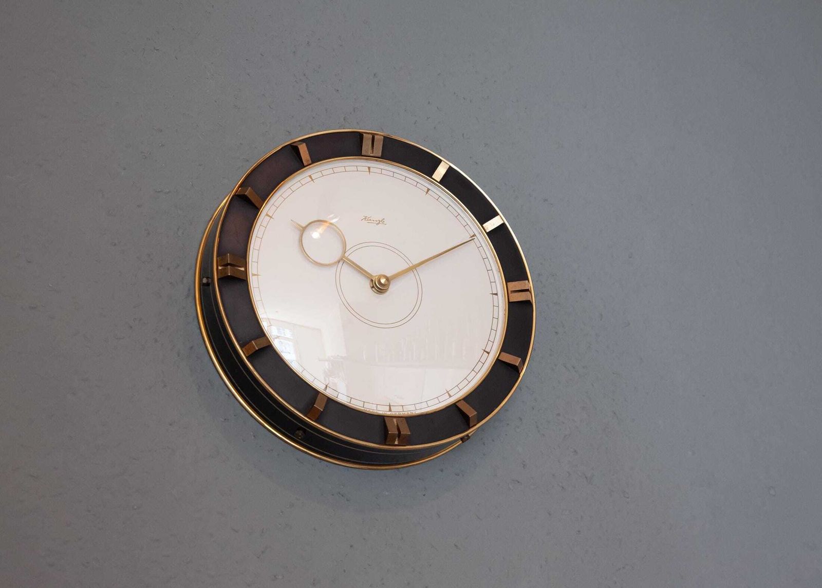 459.0 Art Deco Kienzle Heinrich Möller Wall Clock Bauhaus Mid Century Kitchen Modernism 1940s Mcm Brass photo