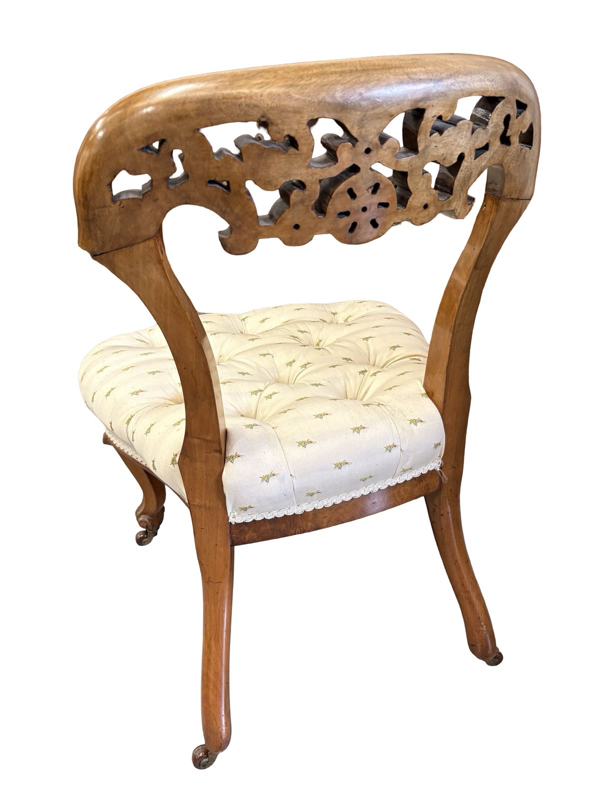 Beautiful Carved Upholstered Walnut Victorian Ladies Bedroom Chair photo for sale