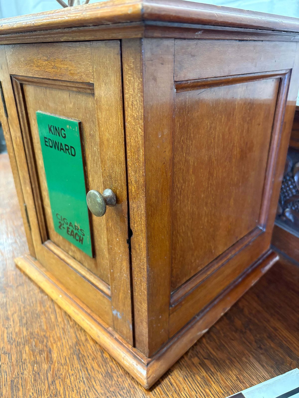 Antique Wooden Shop Countertop King Edward Cigar Cabinet Display photo for sale