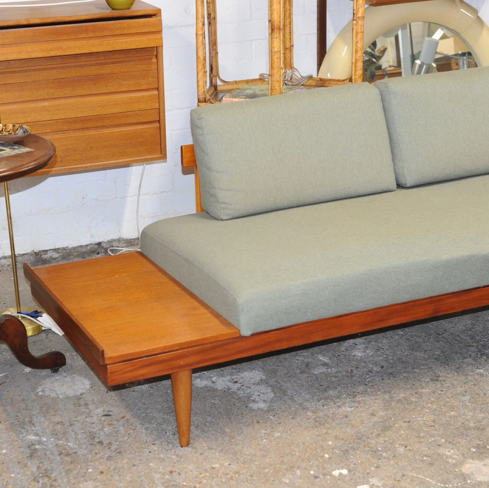 photo for sale Vintage Scandinavian Daybed In Teak And Pale Green Fabric By Ingmar Relling For Ekornes, 1960s