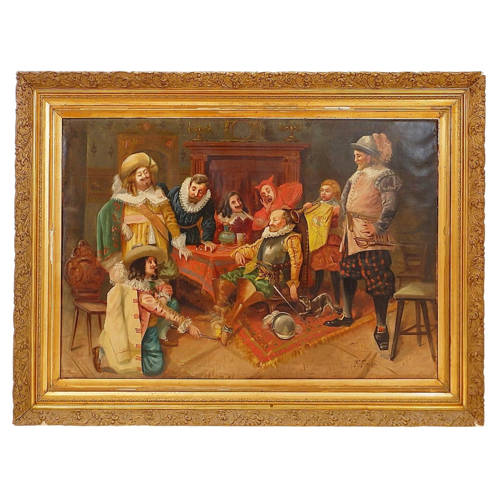 "Tavern Scene" Oil On Canvas Painting   Ferdinand Tirius (1896 1976)