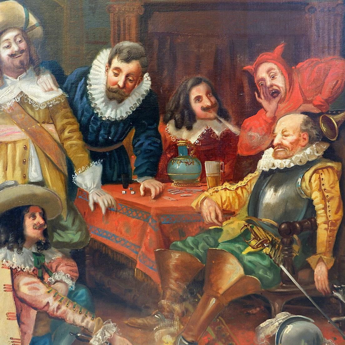 "Tavern Scene" Oil On Canvas Painting   Ferdinand Tirius (1896 1976) photo furniture
