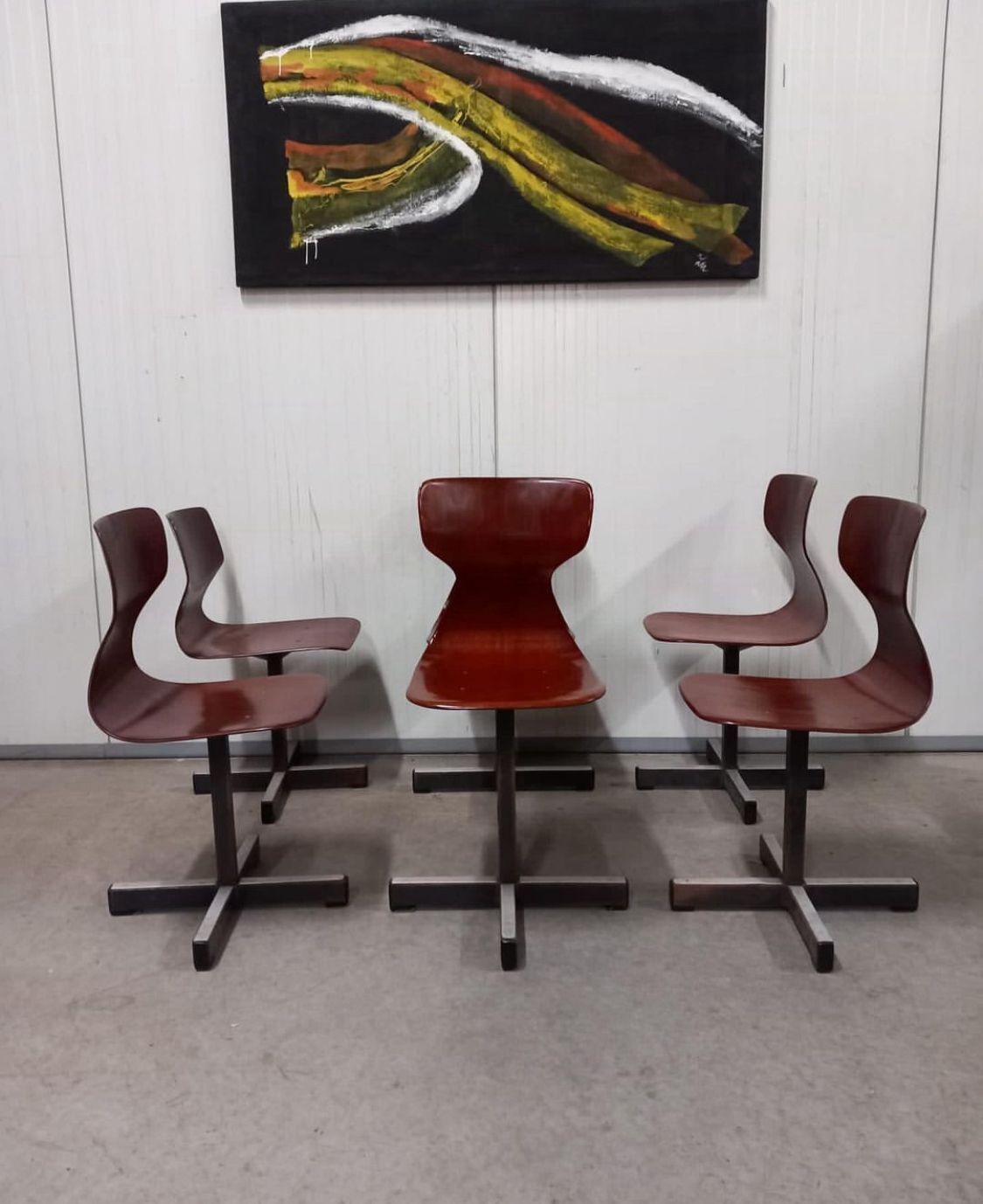 Set Of 6 Mid Century Modern Pagholz Chairs, Molded Plywood Seats, Steel Base, 1960s photo buy