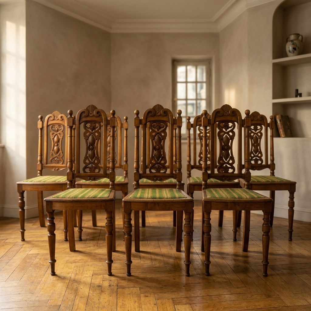 Set Of 9 Renaissance Revival Dining Chairs, Carved Wood, Czechoslovakia, Early 20th Century