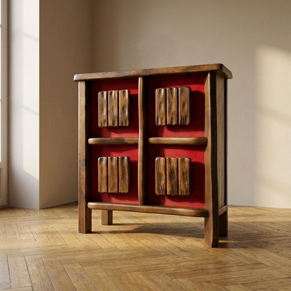 Mid Century Brutalist Verlichte Barkast, Massief Hout, Jaren 1970, Scandinavische Stijl photo vinterior
