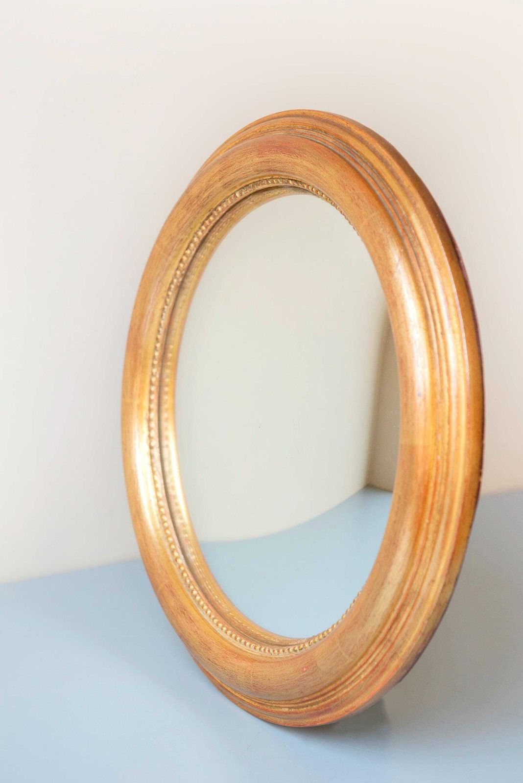 Vintage Convex Bullseye Mirror   Gilt Wood Frame With Beaded Inner Rim, 1960s photo furniture