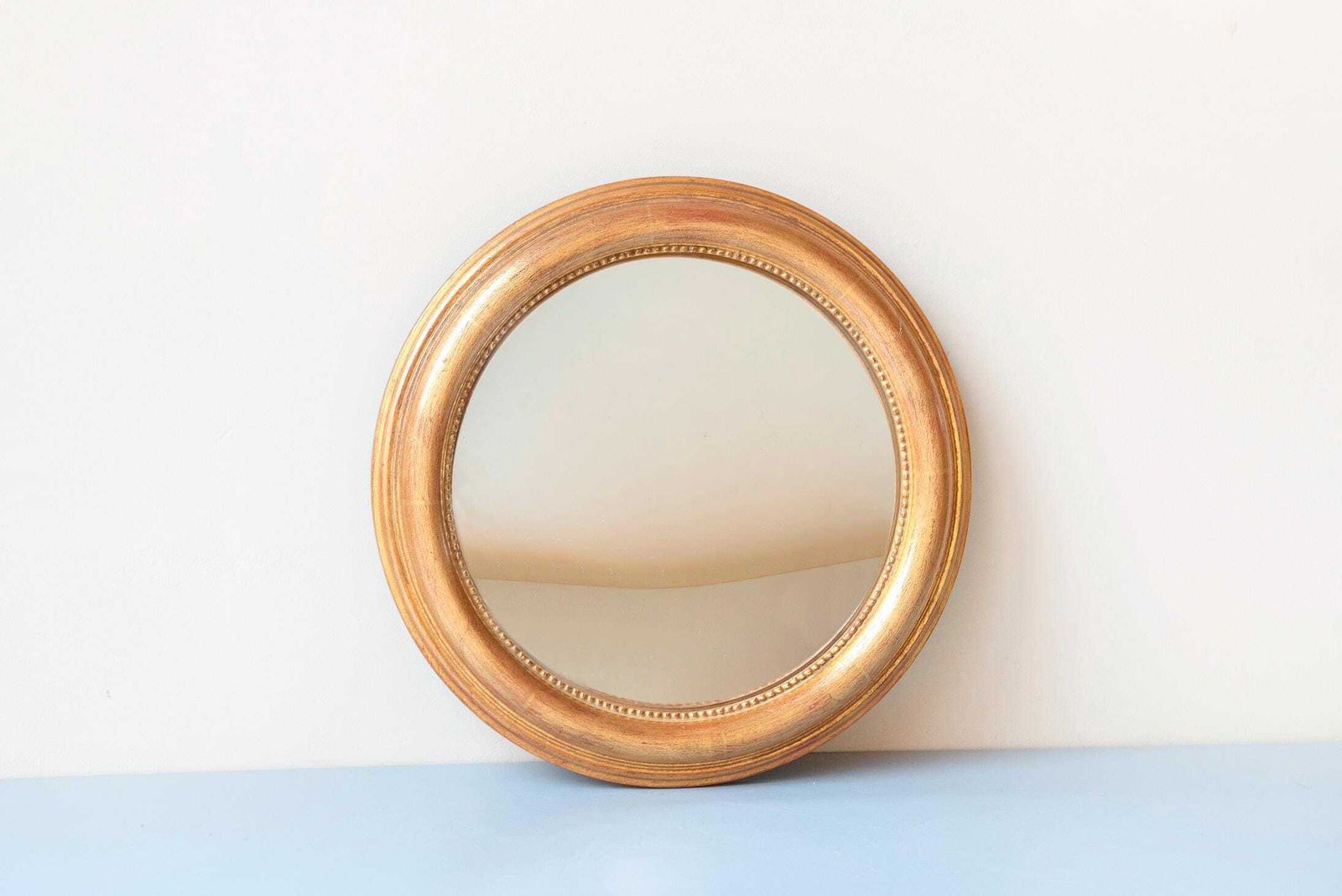 Vintage Convex Bullseye Mirror   Gilt Wood Frame With Beaded Inner Rim, 1960s photo for sale