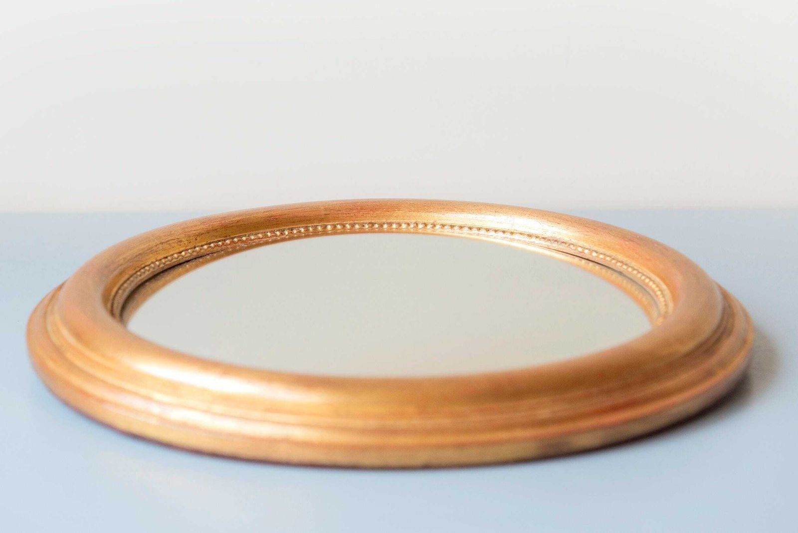 photo for sale Vintage Convex Bullseye Mirror   Gilt Wood Frame With Beaded Inner Rim, 1960s