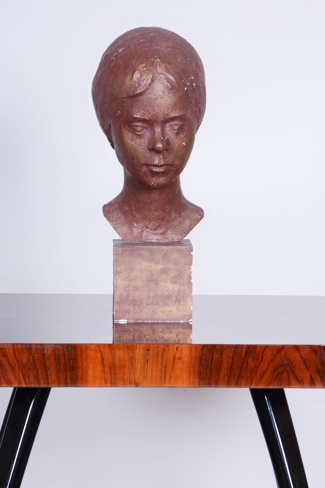 Original Art Deco Statuette Of Young Woman, Painted Plaster, Czech, 1920s photo vintage