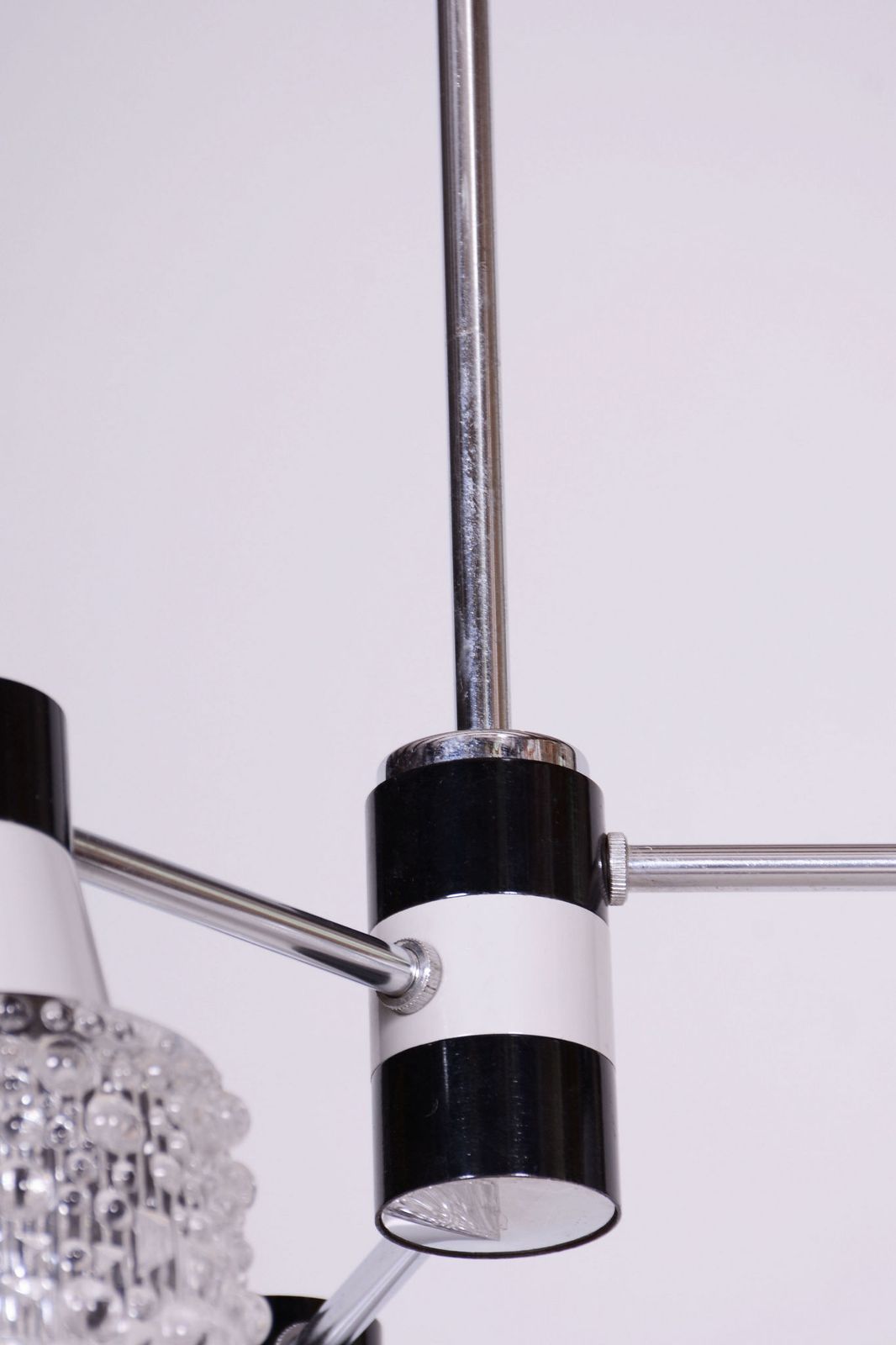 Restored Mid Century Chandelier, By Drukov, Chrome, Opaline Glass, Czech, 1970s photo buy