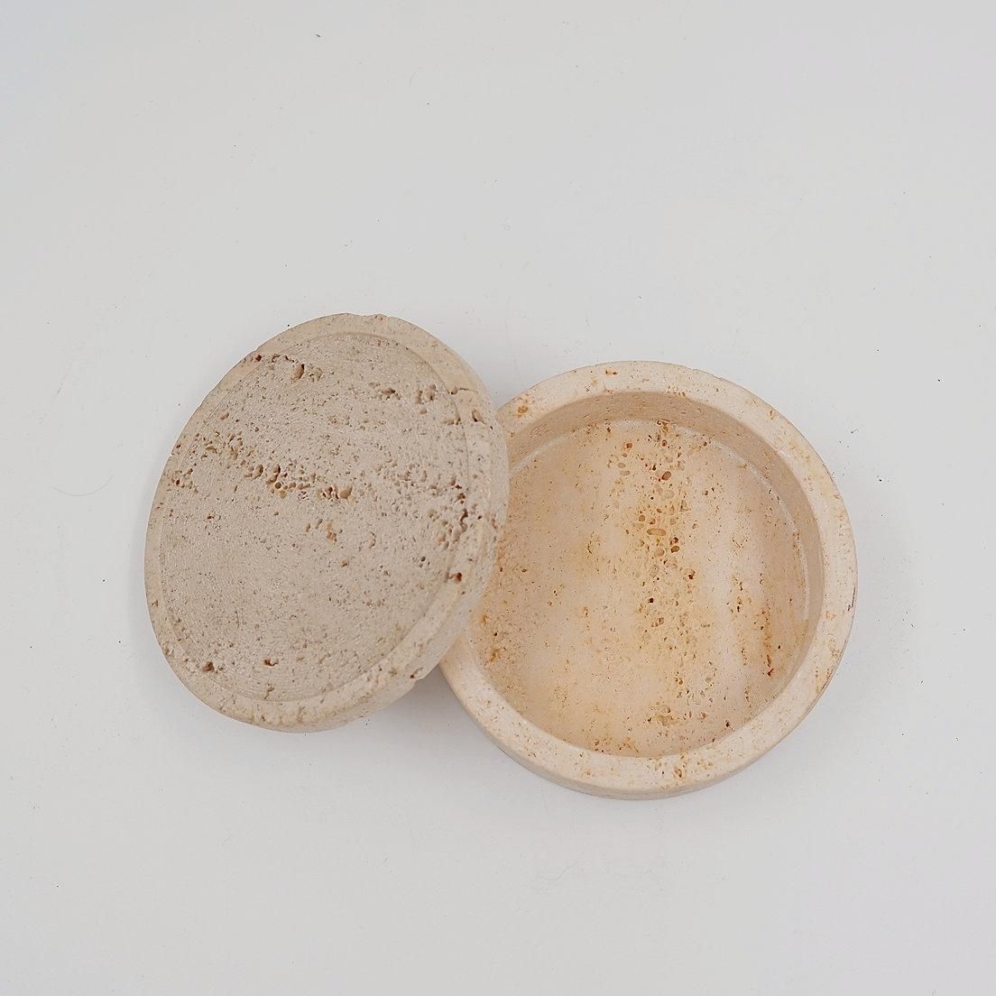 photo furniture Midcentury Decorative Box In Travertine Enzo Mari Style, Italy 1970s