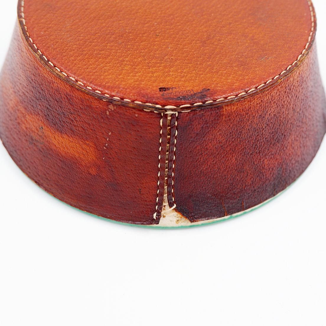 photo vinterior Vintage Ceramic And Leather Ashtray From The 1950s, In The Keramos Sèvres Style.