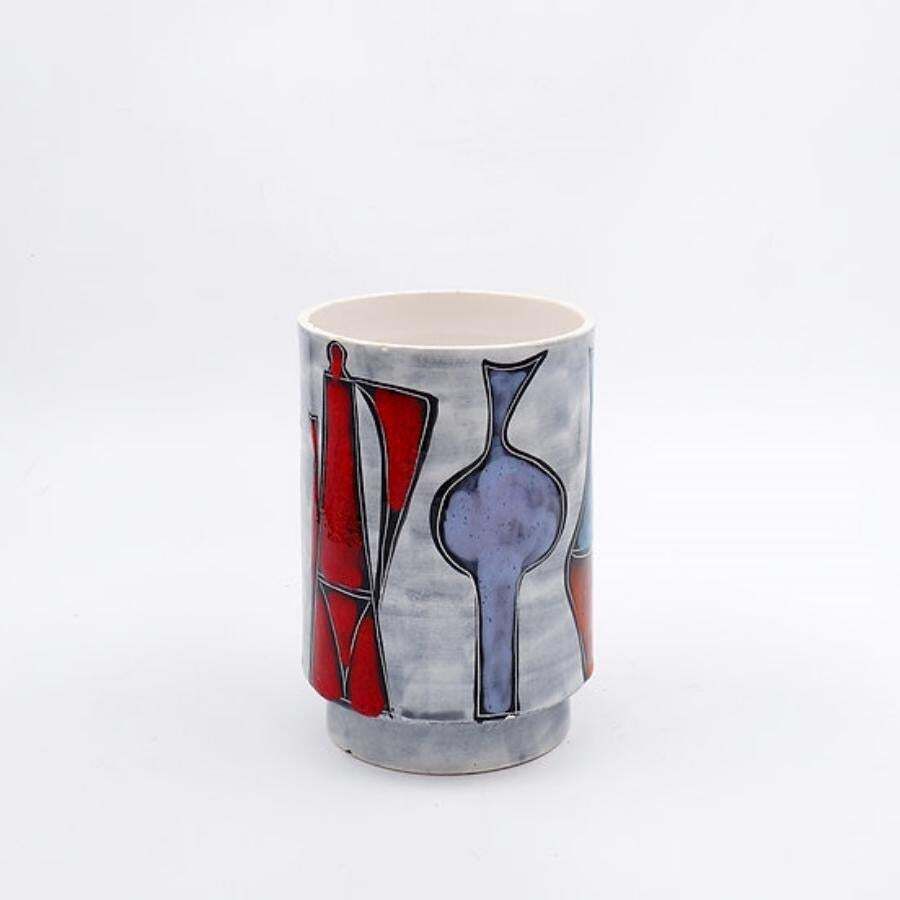 Italian Round Vase With Bottle And Floral Motifs   50/60s photo furniture