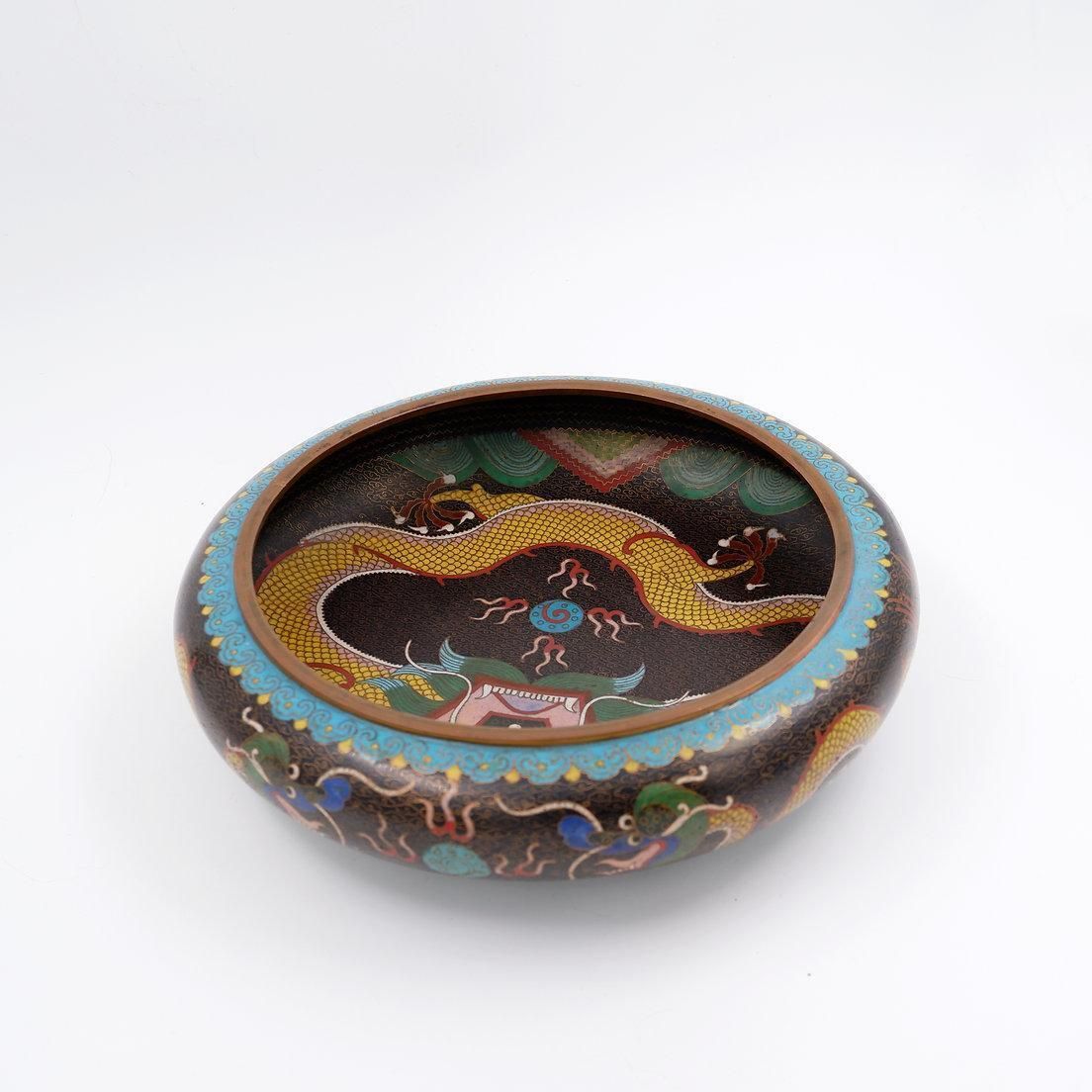 photo for sale Line Cloisonné Cup With Dragons, Sig. Zhengde, China, 1920s/30s.