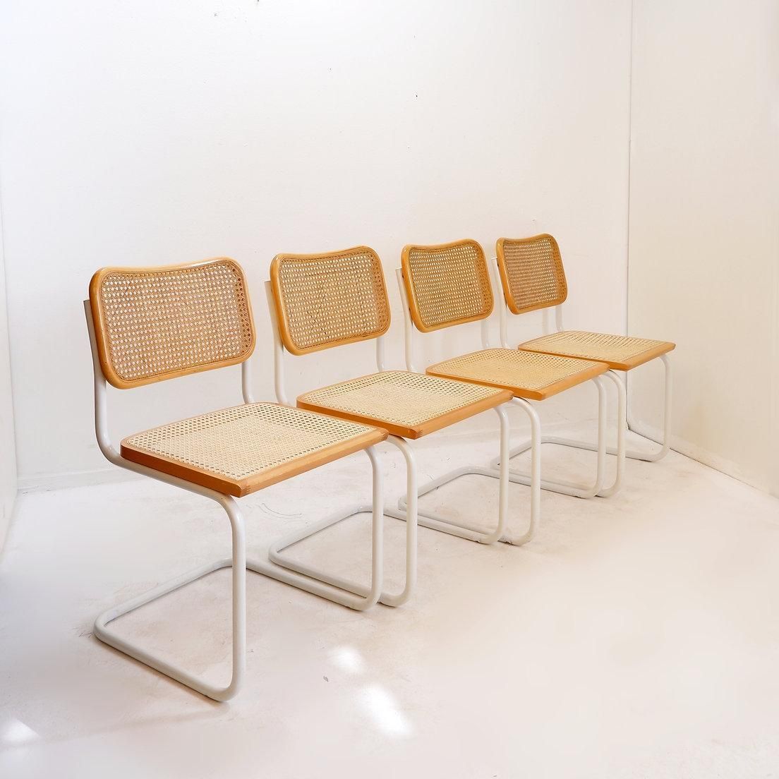 photo furniture Mid Century Modern Set Of 4 Italian Cane Chairs In The Style Of Marcel Breuer