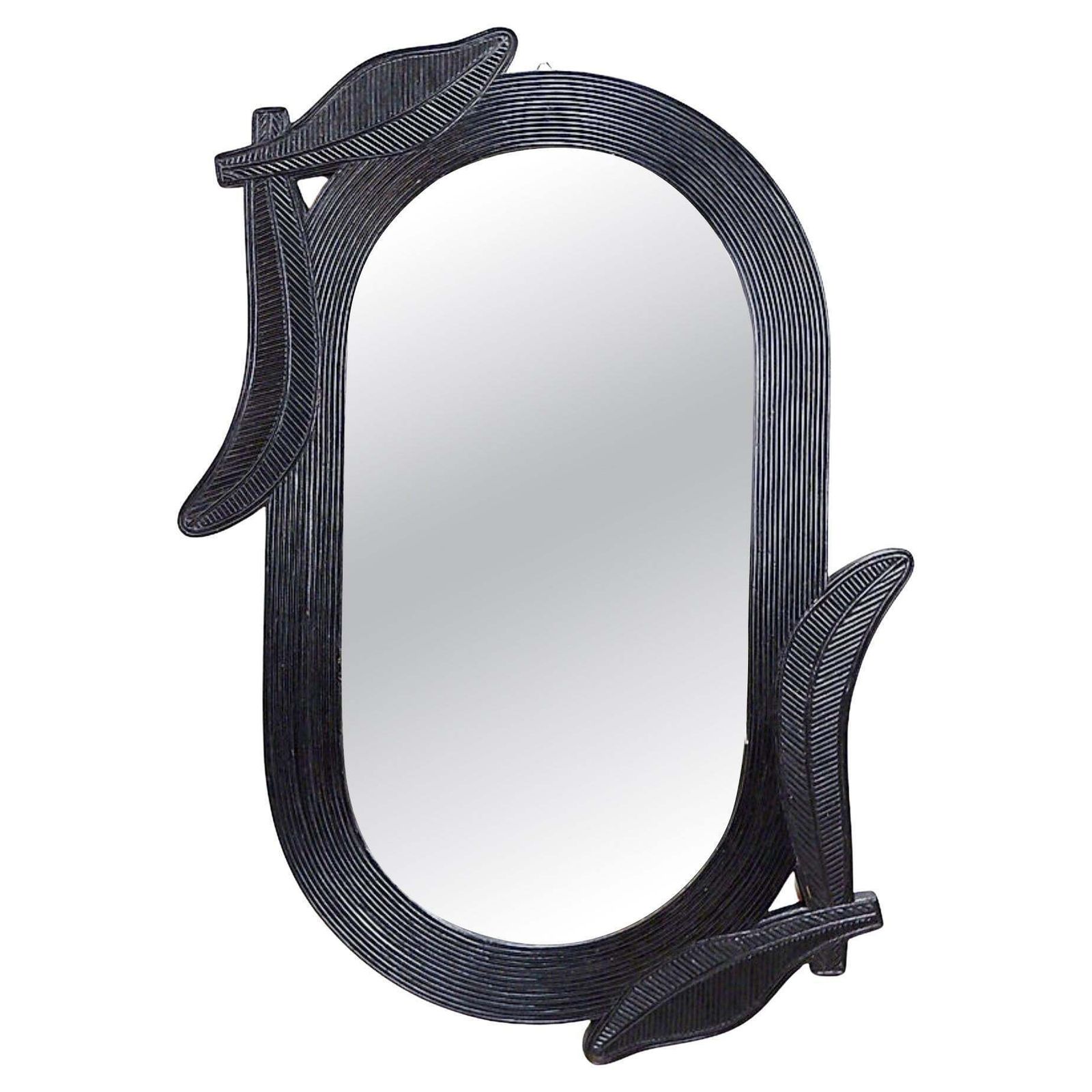 Large Vivai Del Sud Wall Mirror In Black Lacquered Bamboo   1970s