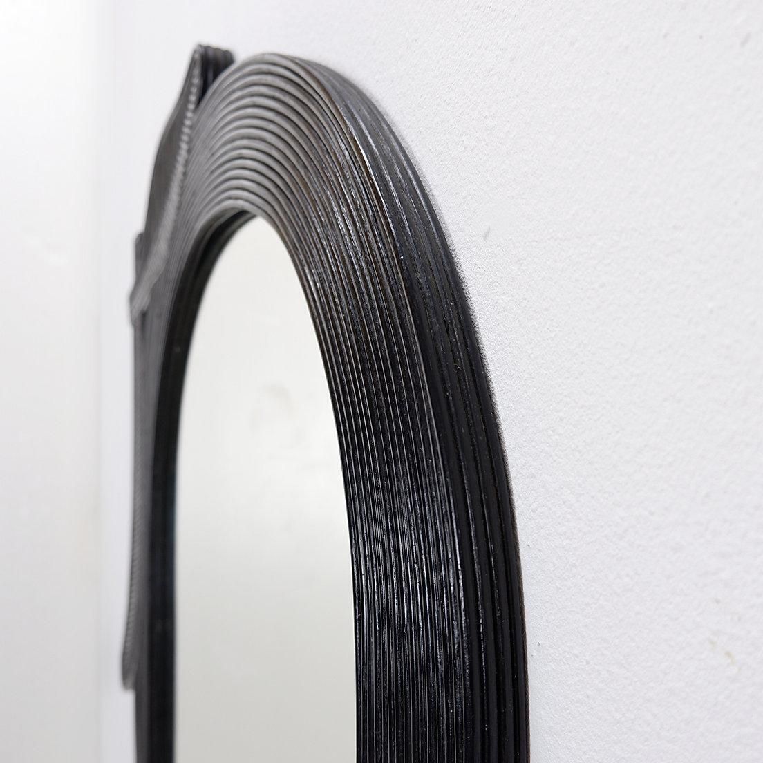 photo furniture Large Vivai Del Sud Wall Mirror In Black Lacquered Bamboo   1970s