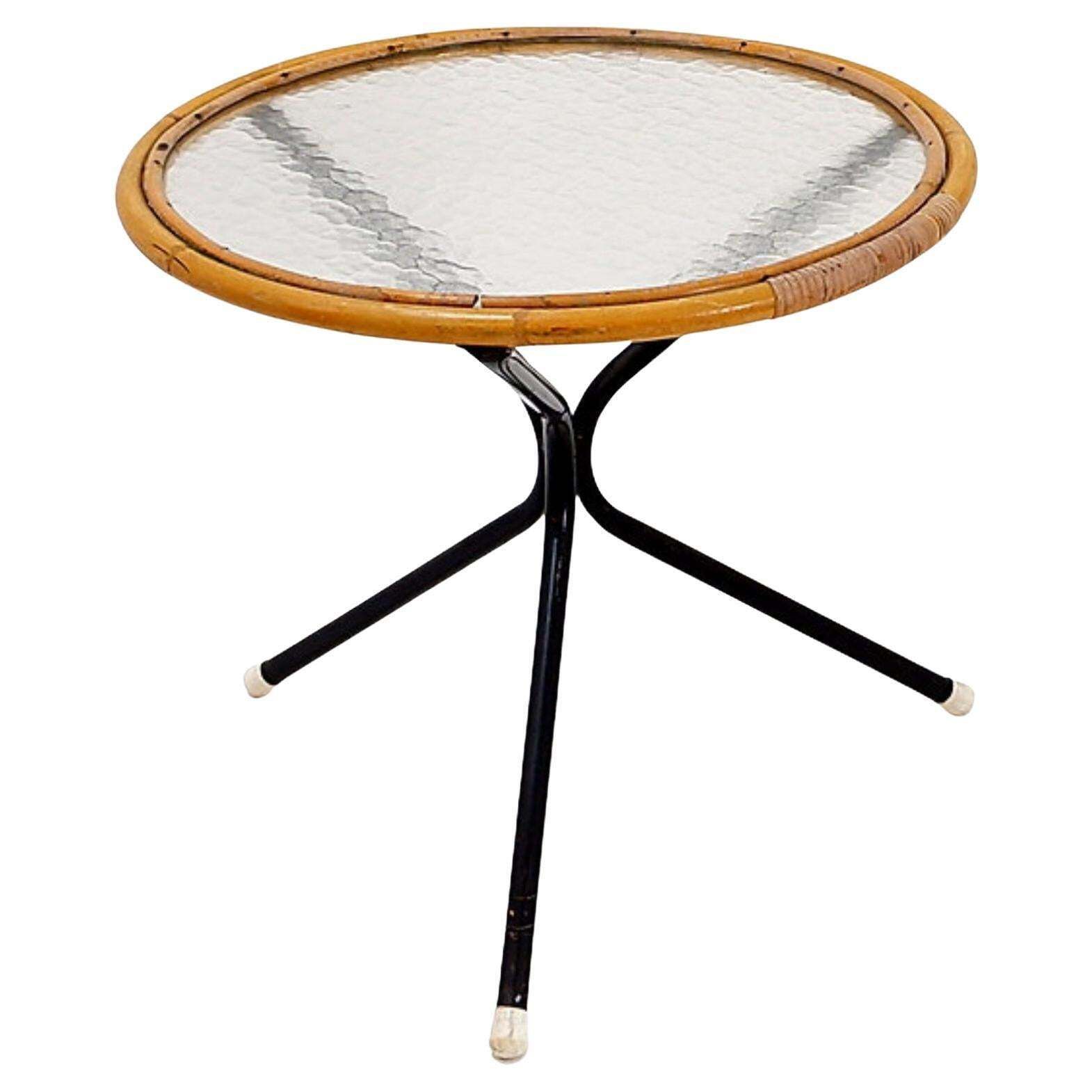 Mid Century Side Table In Bamboo, Metal And Glass  The Netherlands 1960s