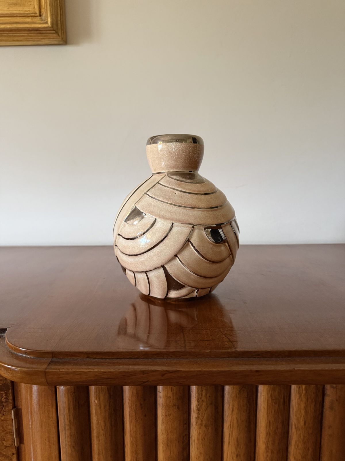 Art Deco Pink & Silver Ceramic Vase, Italy 1930s photo for sale