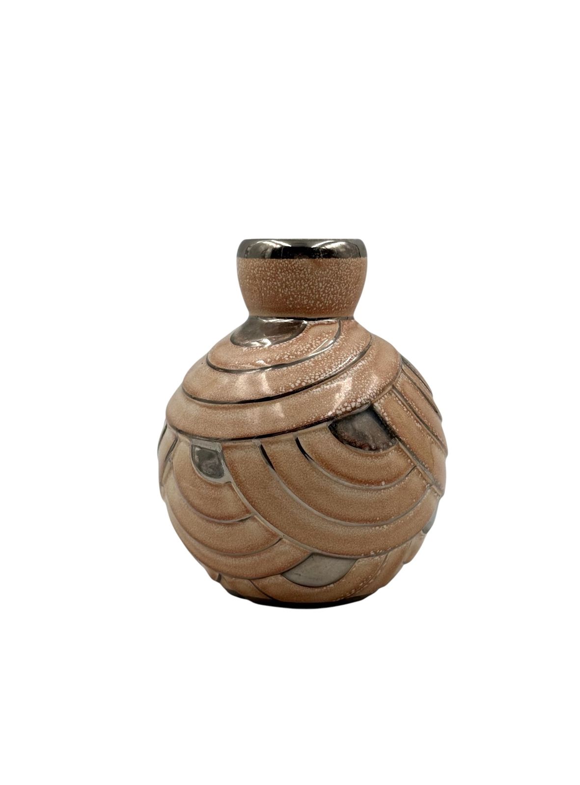 Art Deco Pink & Silver Ceramic Vase, Italy 1930s photo vinterior