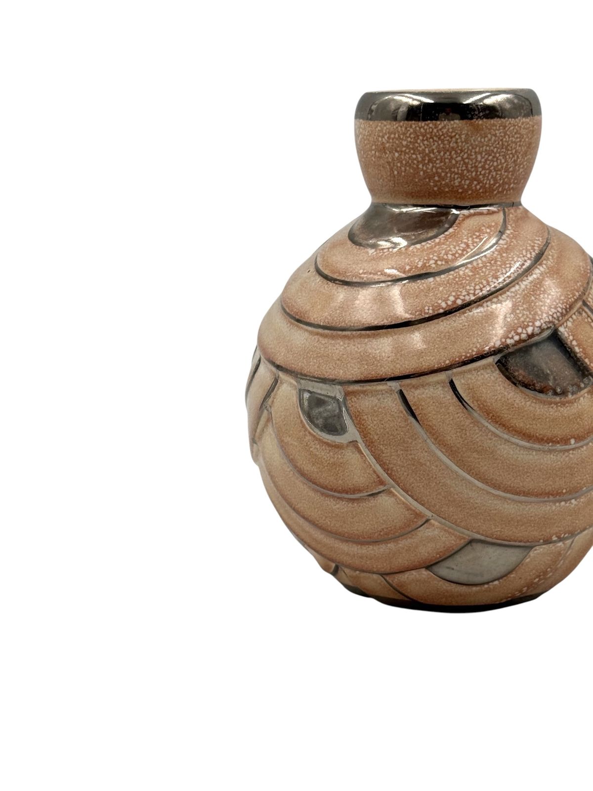 Art Deco Pink & Silver Ceramic Vase, Italy 1930s photo vintage