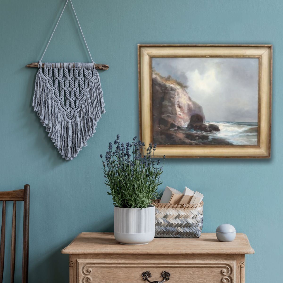 Seascape With Cliff, Oil Painting On Canvas, 20th Century, Framed photo furniture