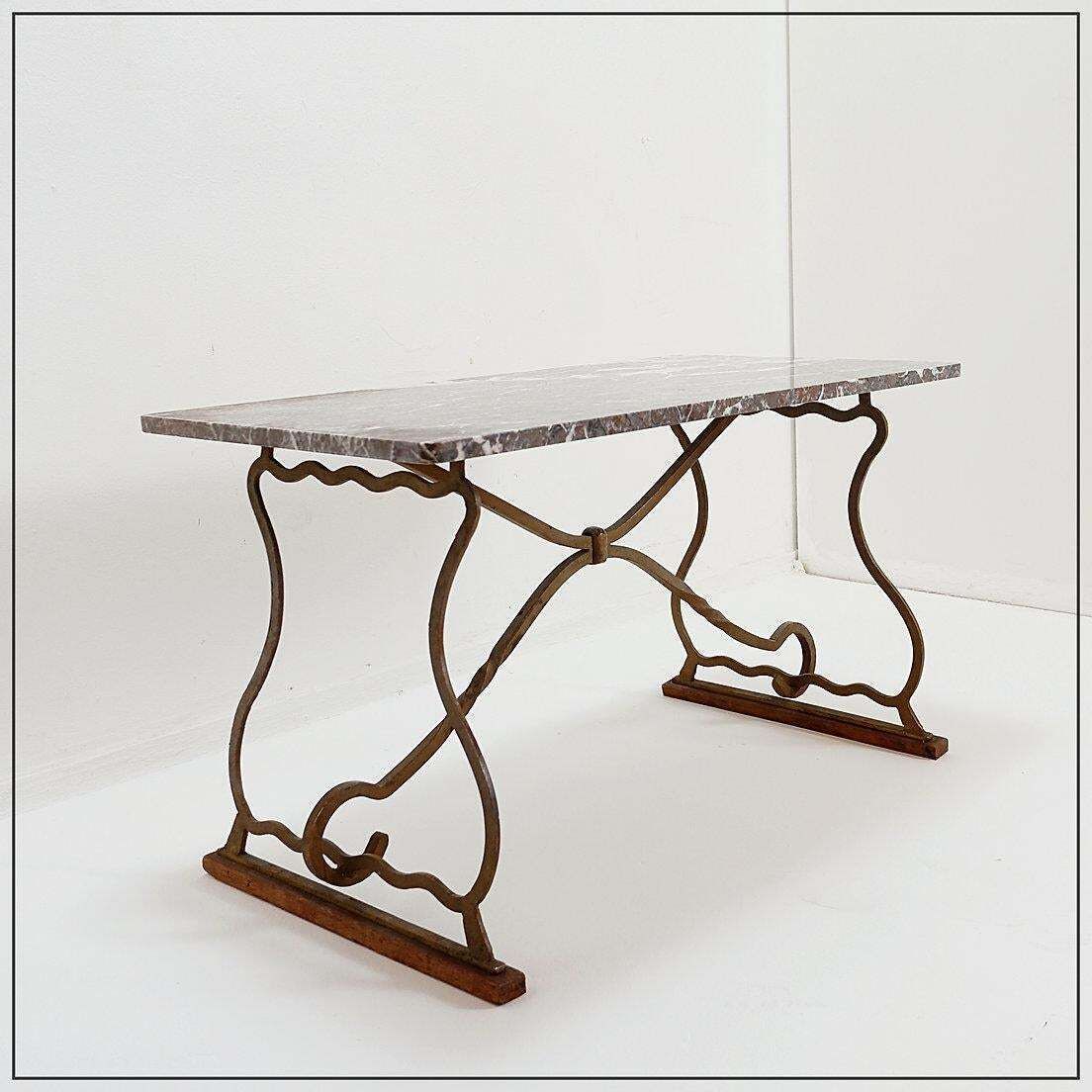 Wrought Iron And Marble Coffee Table In The Style Of Gilbert Poillerat photo furniture