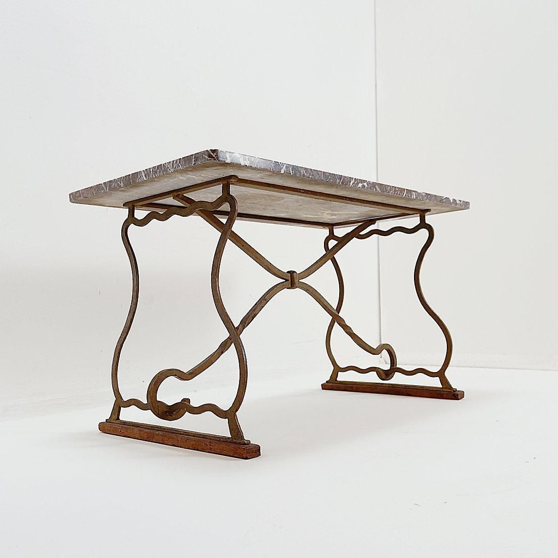 Wrought Iron And Marble Coffee Table In The Style Of Gilbert Poillerat photo vinterior