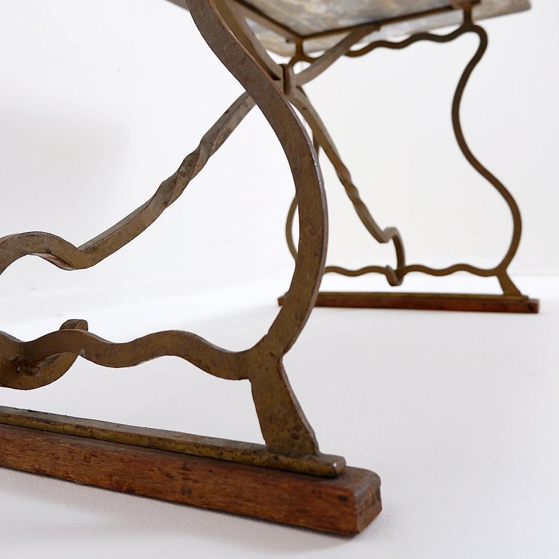 photo vinterior Wrought Iron And Marble Coffee Table In The Style Of Gilbert Poillerat