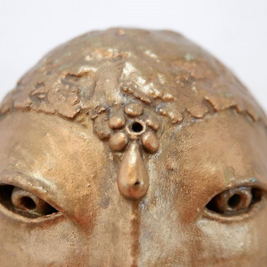 photo for sale Gilded Terracotta Woman's Head Sculpture, 21st Century Tribal Art