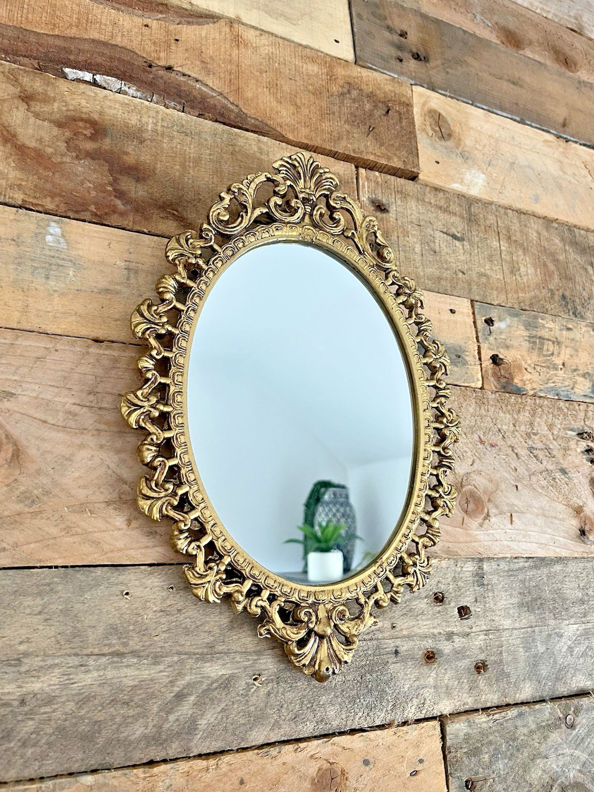 Home Decor Ornate Vintage Castcraft London Gilt Metal Gold Mirror Regency Rococo Baroque photo