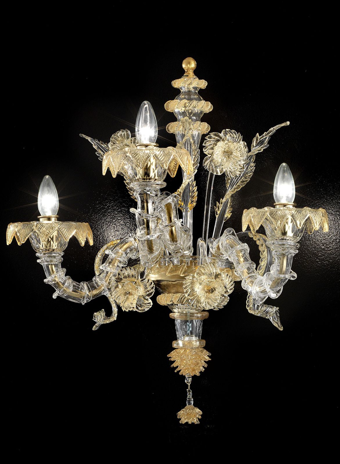 Luxury Italian "Ca' Rezzonico" With Gold Flowers And Leaves Murano Glass photo vintage