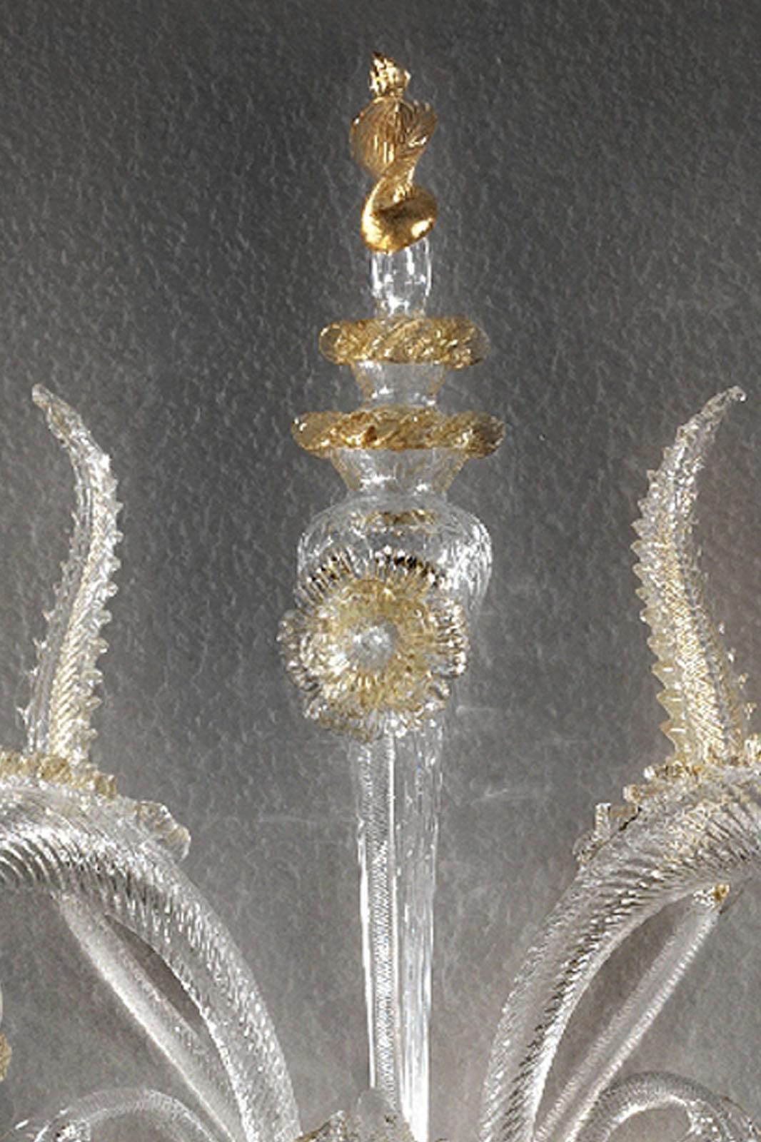 Luxury Italian Clear And Gold Leaf Wall Sconce R With Flowers And Leaves Murano Glass photo furniture