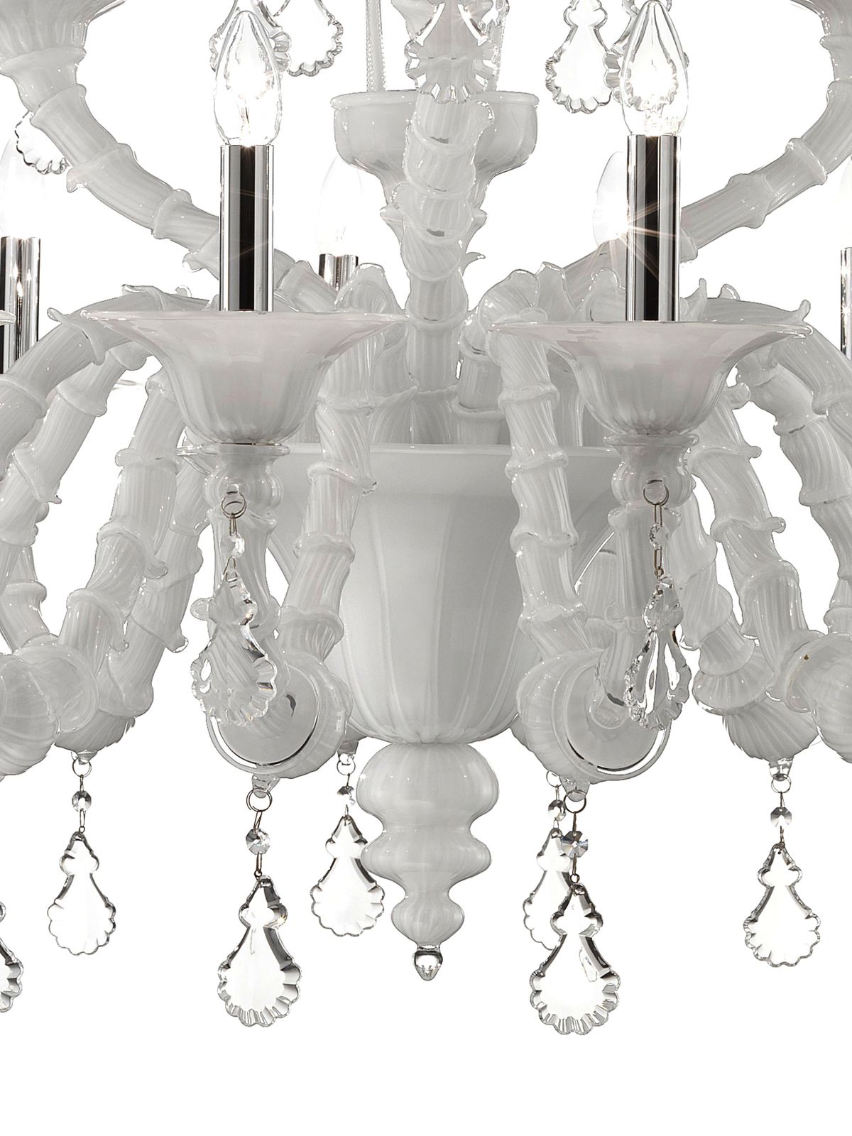 Imperial Venetian Modern White "Ca' Rezzonico" With Curls Murano Glass Chandelier . photo Lighting