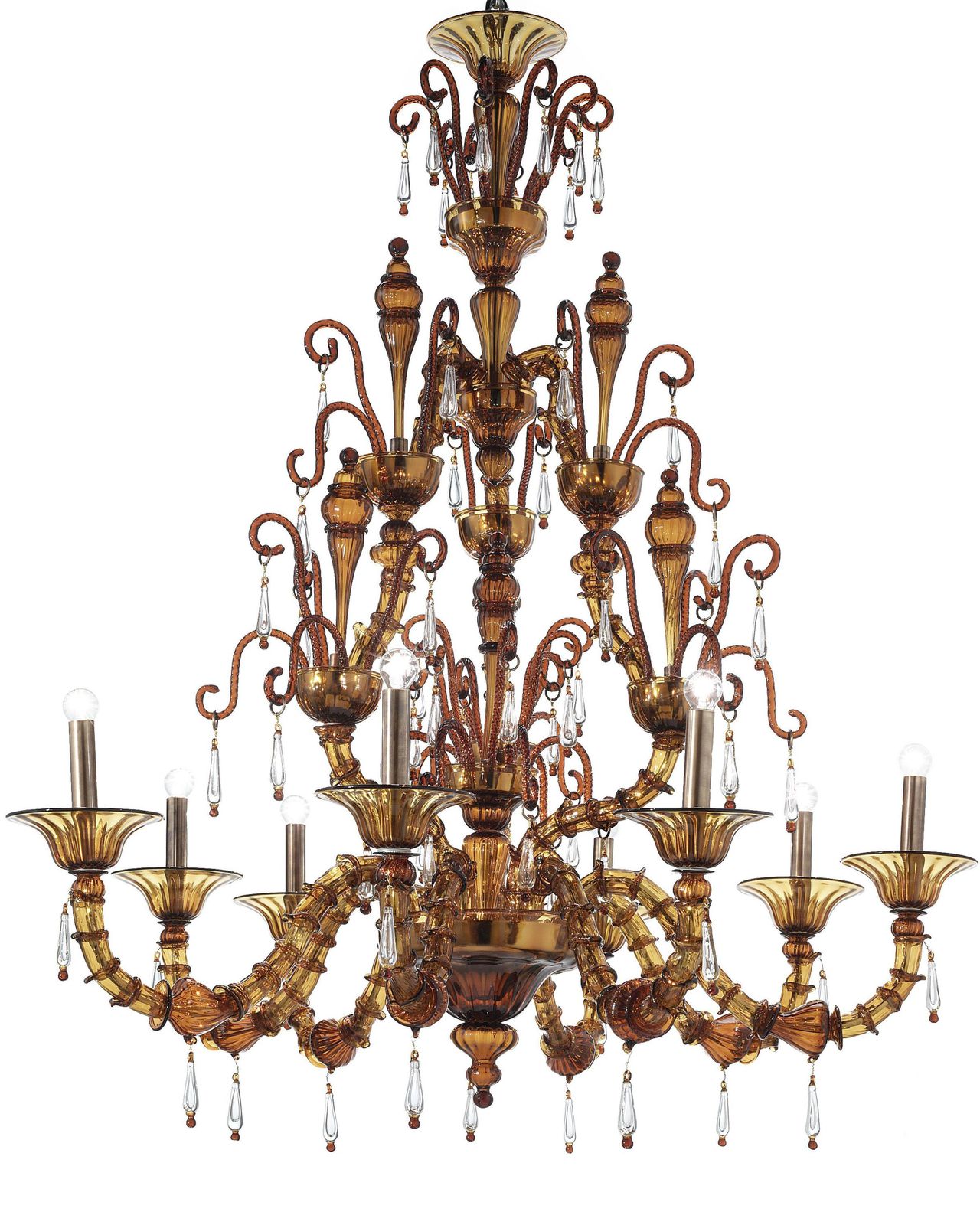 Imperial Venetian Modern Brown "Ca' Rezzonico" With Curls Murano Glass Chandelier photo vintage