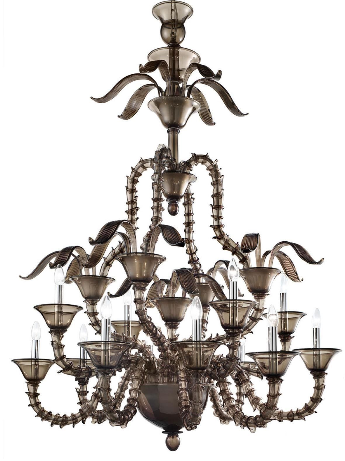 Stunning Modern Smoked Fumè “Ca’ Rezzonico” Murano Glass Chandelier . photo vinterior